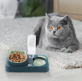 Kuber Industries Animal Feeding Plastic 2 in 1 Pet Bowls | Cat & Dog Bowl | Small/Medium Size Pet Feeding Bowl | Non-Toxic & 100% Safe for Pets (Pack of 1) | Green